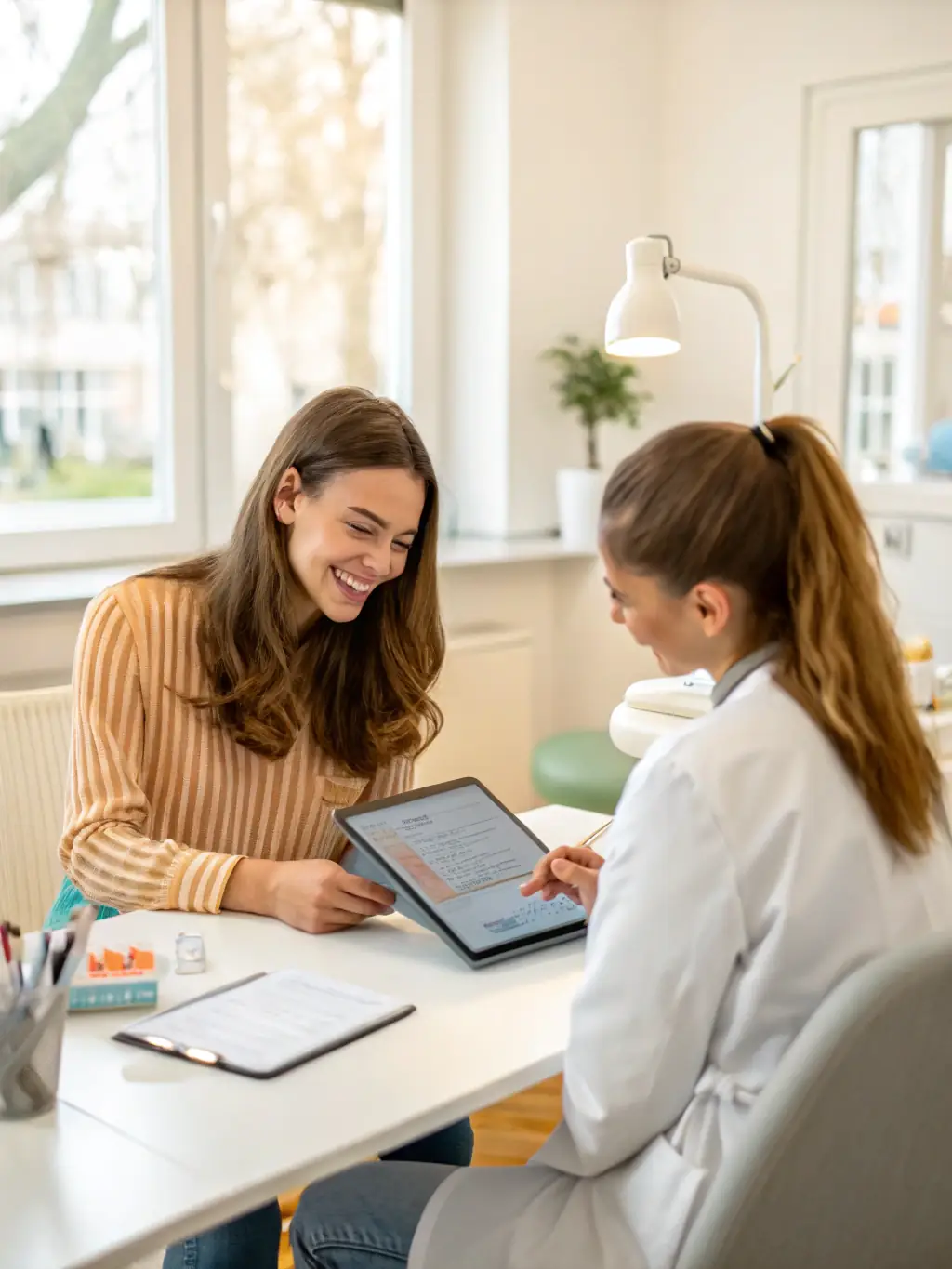 Image of a patient receiving a consultation for smile restoration at Mail Dental Clinic, Albania. The image should convey a sense of personalized care and attention.