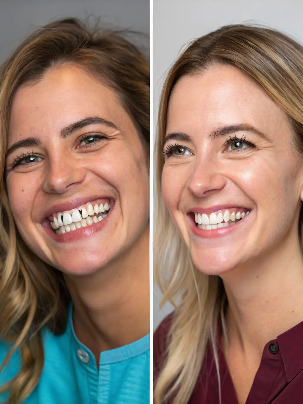 Image showcasing the process of smile restoration at Mail Dental Clinic, Albania, featuring before-and-after photos of a patient's smile transformation.